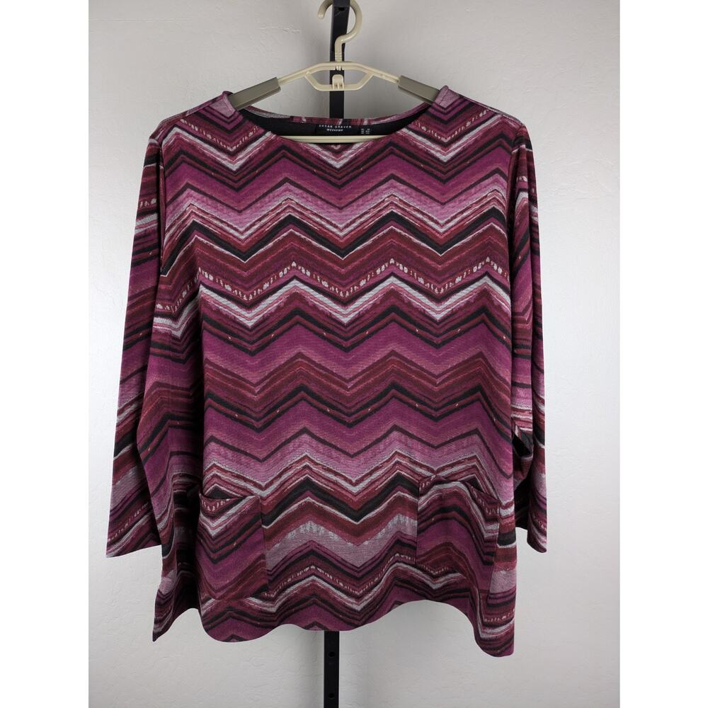 Susan Graver Weekend Printed Ponte Pullover Tunic Top Pink Black Gray